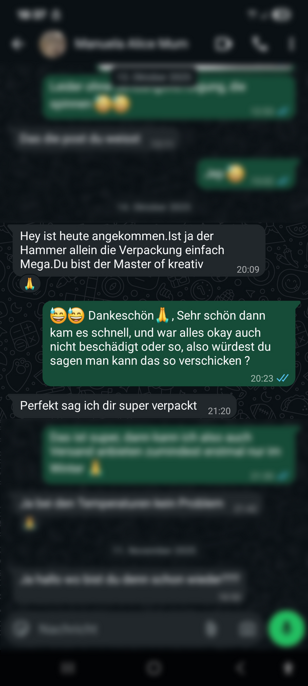 WhatsApp-Kundenfeedback von Manuela zur Trevia Verpackung